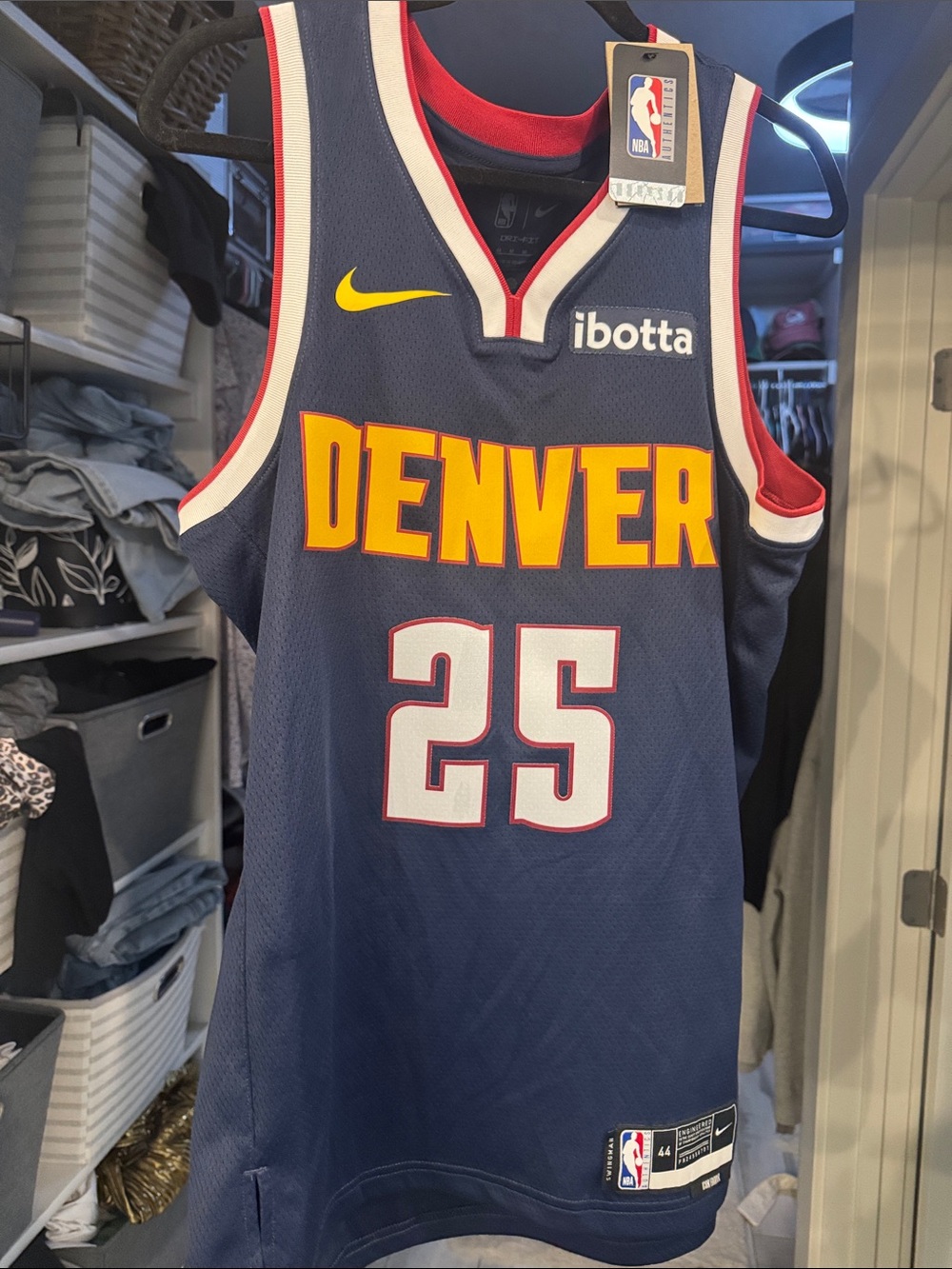 Nike Denver Navy and Yellow Basketball Jersey #25